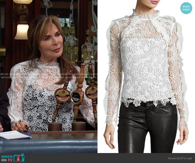 Self Portrait Cutout Floral Guipure Lace Top worn by Kate Roberts (Lauren Koslow) on Days of our Lives