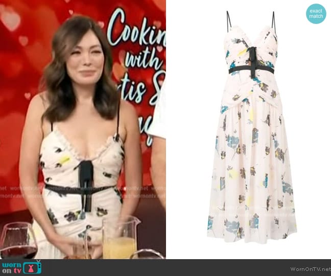 Self Portrait Sleeveless Floral Print Midi Dress worn by Lindsay Price on Access Hollywood