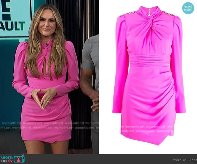 Self Portrait Crystal-embellished twist-front crepe mini dress worn by Keltie Knight on E! News