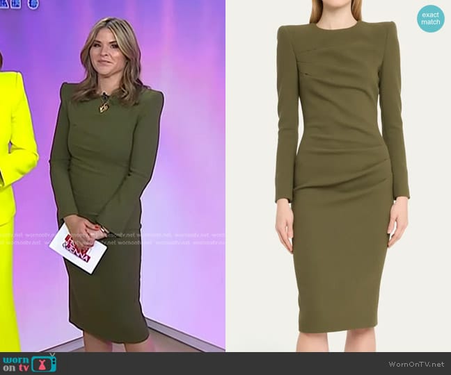 Sergio Hudson Pleated Sheath Wool Dress worn by Jenna Bush Hager on Today