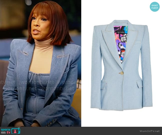 Sergio Hudson Denim Blazer worn by Gayle King on CBS Mornings