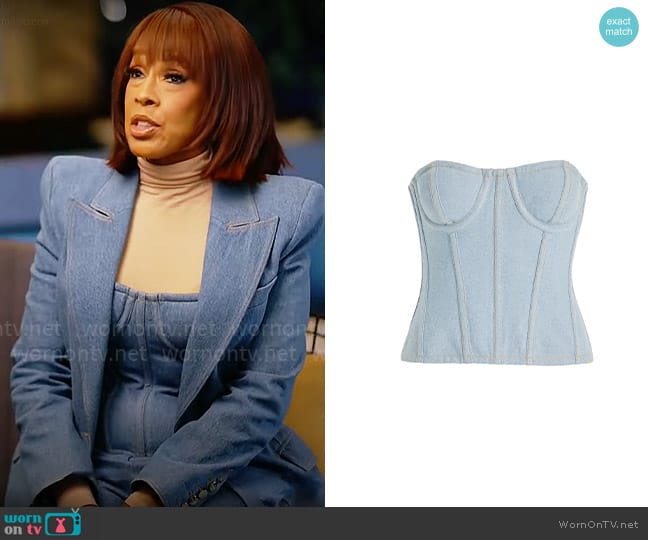 Sergio Hudson Denim Bustier Top worn by Gayle King on CBS Mornings