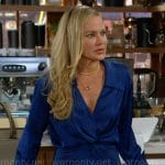 Sharon’s blue collared twist front dress on The Young and the Restless