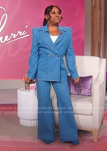 Sherri’s denim oversized blazer and pants on Sherri