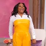 Sherri’s yellow leather strapless jumpsuit on Sherri