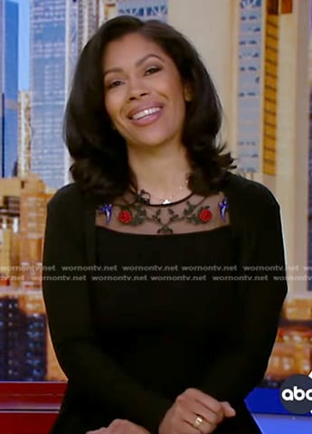 Shirleen's black embellished mesh neck dress on Good Morning America