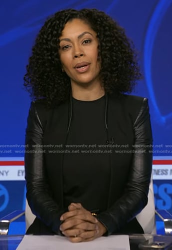 Shirleen’s black leather sleeve jacket on Good Morning America