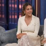 Sophia Stallone’s white cardigan and lace maxi skirt on The Kelly Clarkson Show