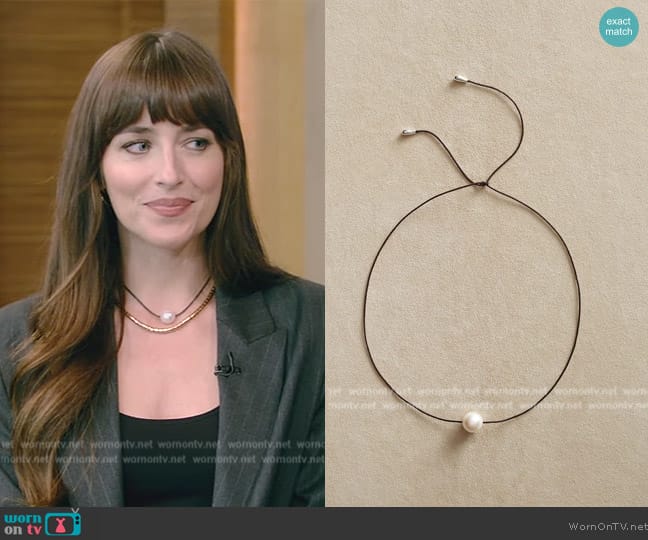 Sophie Buhai Emilie Choker White Pearl Necklace worn by Dakota Johnson on Live with Kelly and Mark