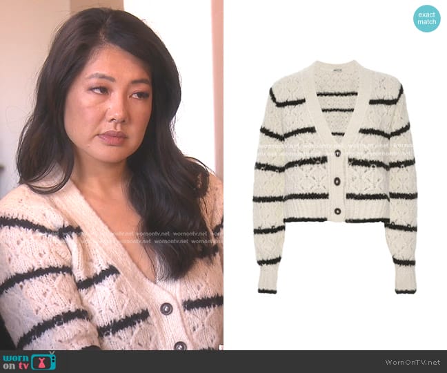 Crystal’s white striped cardigan on The Real Housewives of Beverly Hills