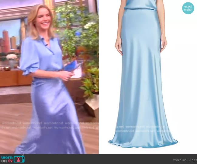 Staud Voyage Satin Fishtail Maxi Skirt worn by Sara Haines on The View