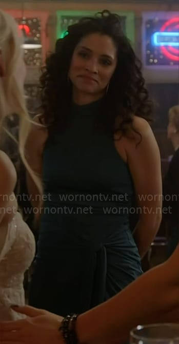 Stella's blue knotted midi dress at Casey & Brett's wedding on Chicago Fire