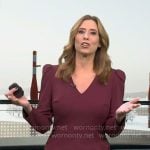 Stephanie Abrams’ burgundy v-neck long sleeve dress on CBS Mornings