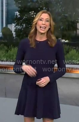 Stephanie Abrams’ navy rib knit dress on CBS Mornings