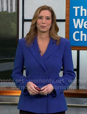 Stephanie Abrams' blue double-breasted blazer on CBS Mornings