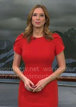 Stephanie Abrams' red short sleeve dress on CBS Mornings