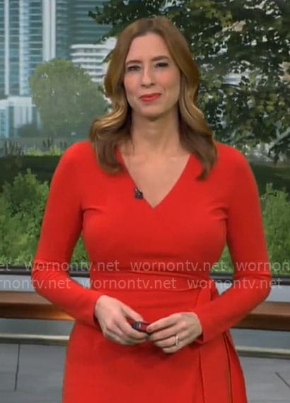 Stephanie Abrams’ red wrap dress on CBS Mornings