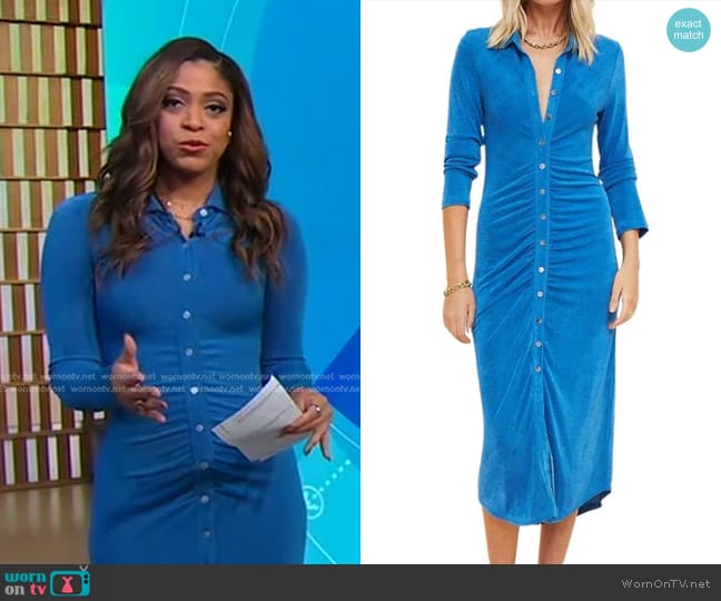 WornOnTV: Morgan’s blue gathered shirtdress on Good Morning America ...