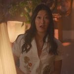 Sumi’s white floral embroidered shirt on Good Trouble