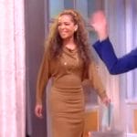 Sunny’s brown off shoulder drape dress on The View