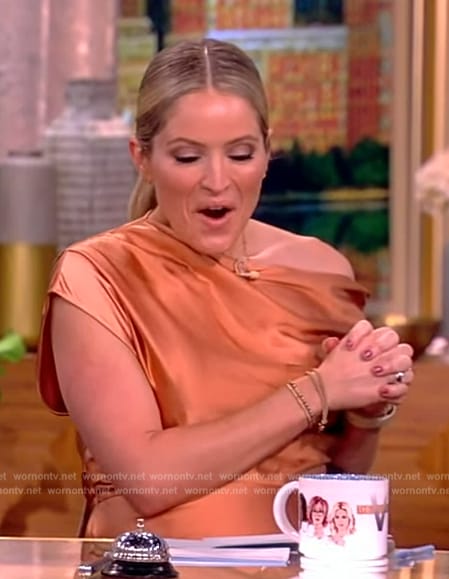 Sara’s orange satin drape dress on The View