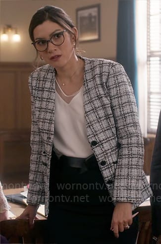 Susan’s grey checked tweed jacket on So Help Me Todd