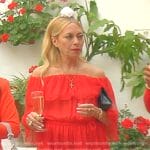 Sutton’s red off-shoulder chiffon mini dress on The Real Housewives of Beverly Hills