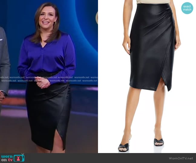 T Tahari Faux Leather Wrap Midi Skirt worn by Mary Bruce on Good Morning America