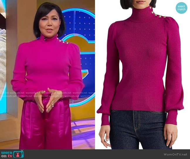 Lauren Ralph Lauren Button-Trim Mockneck Sweater worn by Stephanie Ramos on Good Morning America