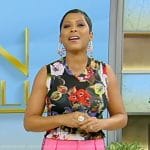 Tamron’s black floral print tank and embellished pink pants on Tamron Hall Show