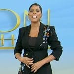 Tamron’s black floral embellished blazer and pants on Tamron Hall Show