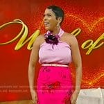 Tamron’s pink floral halter top and skirt on Tamron Hall Show