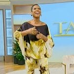 Tamron’s printed off shoulder top and pants on Tamron Hall Show