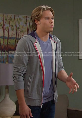 Tate's grey striped trim zip hoodie on Days of our Lives