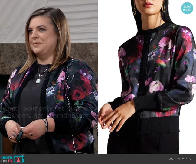 Ted Baker Abbalee Floral Cardigan worn by Maxie Jones (Kirsten Storms) on General Hospital