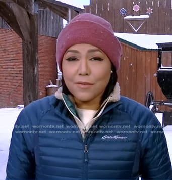 Stephanie's teal quilted down jacket on Good Morning America