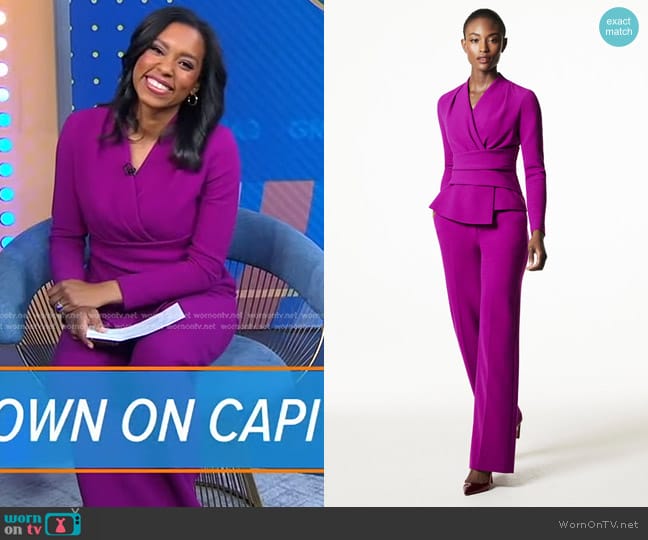 WornOnTV: Rachel’s purple peplum top and pants on Good Morning America ...