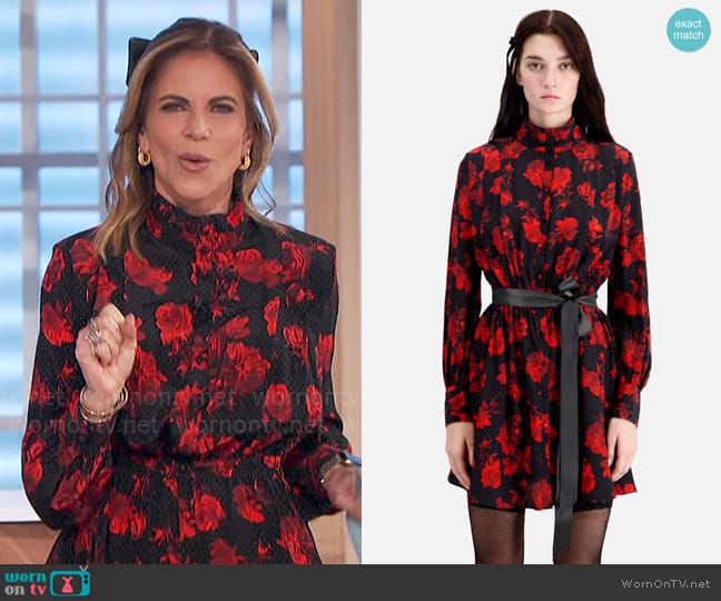 The Kooples Short Printed Silk Shirt Dress worn by Natalie Morales on The Talk