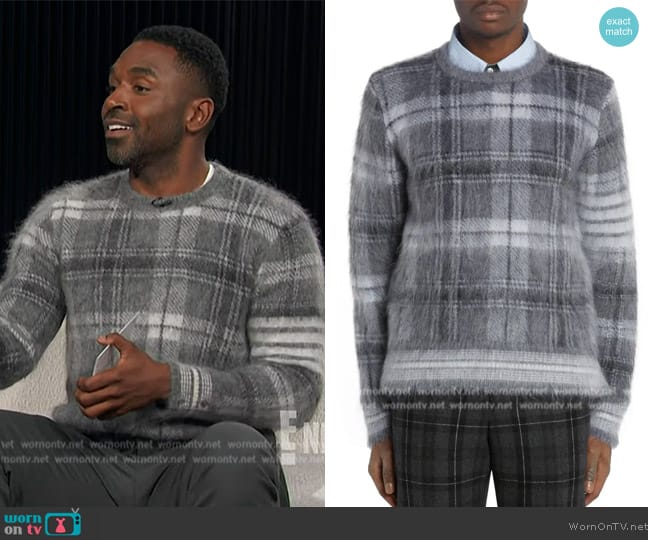 Thom Browne Relaxed Fit Tartan Jacquard Mohair & Wool Blend Sweater worn by Justin Sylvester on E! News