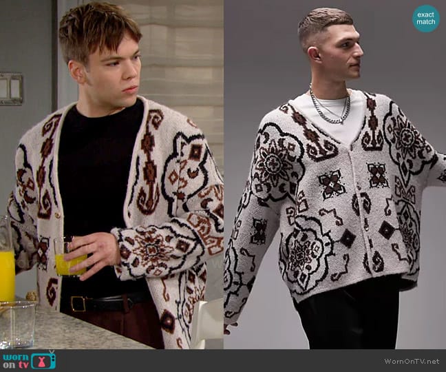 Topman All-over design cardigan worn by R.J. Forrester (Joshua Hoffman) on The Bold and the Beautiful