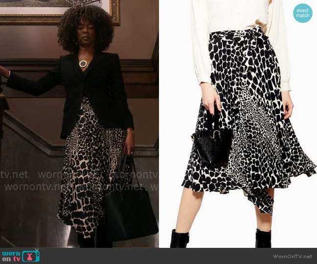 Topshop Giraffe Spot Pleated Midi Skirt worn by Beverly Crest (Leslie Silva) on So Help Me Todd