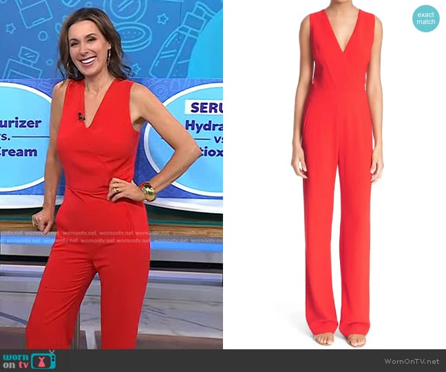 Tory Burch Sleeveless Pebbled Crepe Jumpsuit worn by Sarah Eggenberger on Today