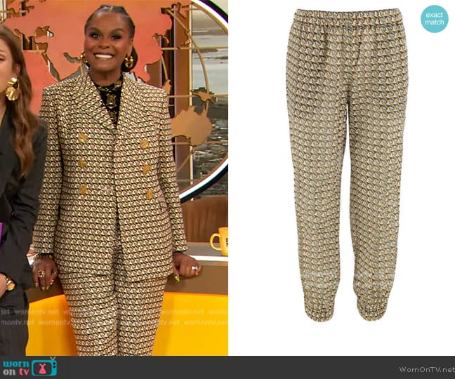 Tory Burch Printed Beach Trousers In Beige worn by Tabitha Brown on The Drew Barrymore Show