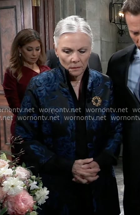 Tracy’s black and blue floral jacket on General Hospital