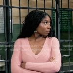 Trina’s pink v-neck sweater on General Hospital