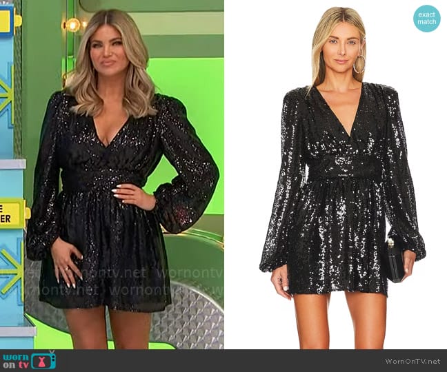 Amber’s black sequin mini dress on The Price is Right