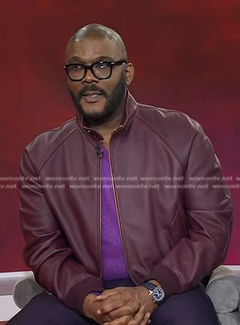 Tyler Perry’s burgundy leather bomber jacket on Today