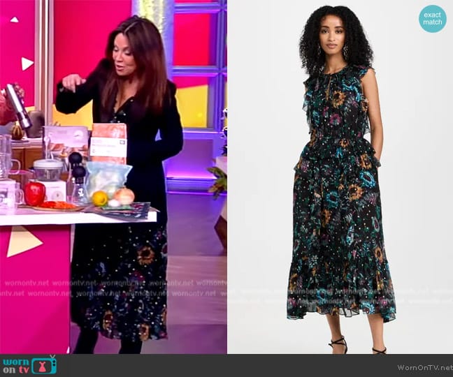 Ulla Johnson Adrienne Silk Floral Midi-Dress worn by Gretta Monahan on The View