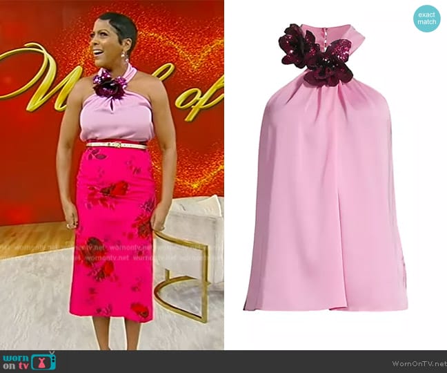 Ungaro Lili Floral-Sequined Stretch Silk-Blend Sleeveless Blouse worn by Tamron Hall on Tamron Hall Show