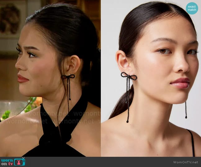 Urban Outfitters Rhinestone Bow Earring worn by Luna (Lisa Yamada) on The Bold and the Beautiful